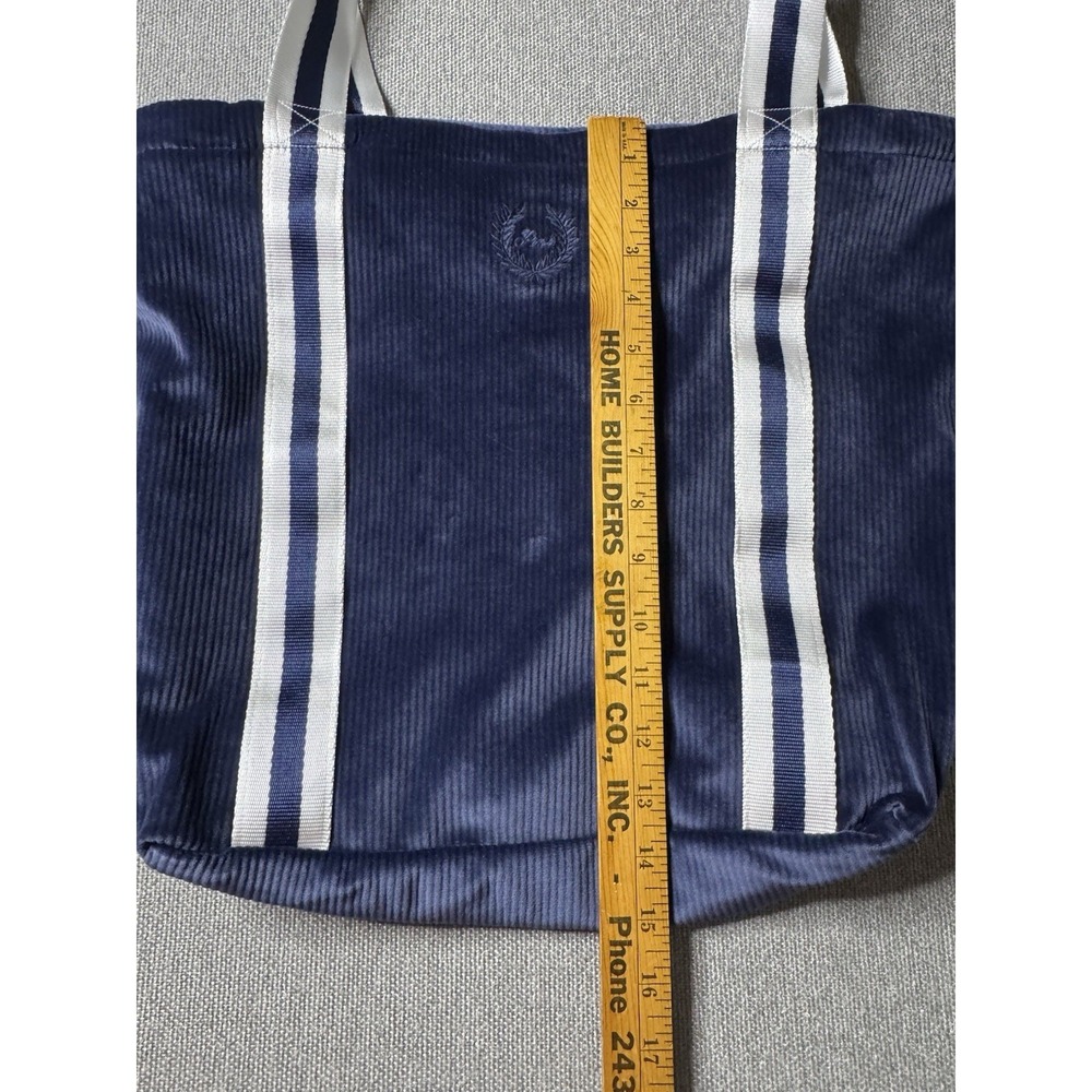Women's Blue Solid Tote Bag White/Blue Striped Canvas Double Handles - Picture 3 of 9